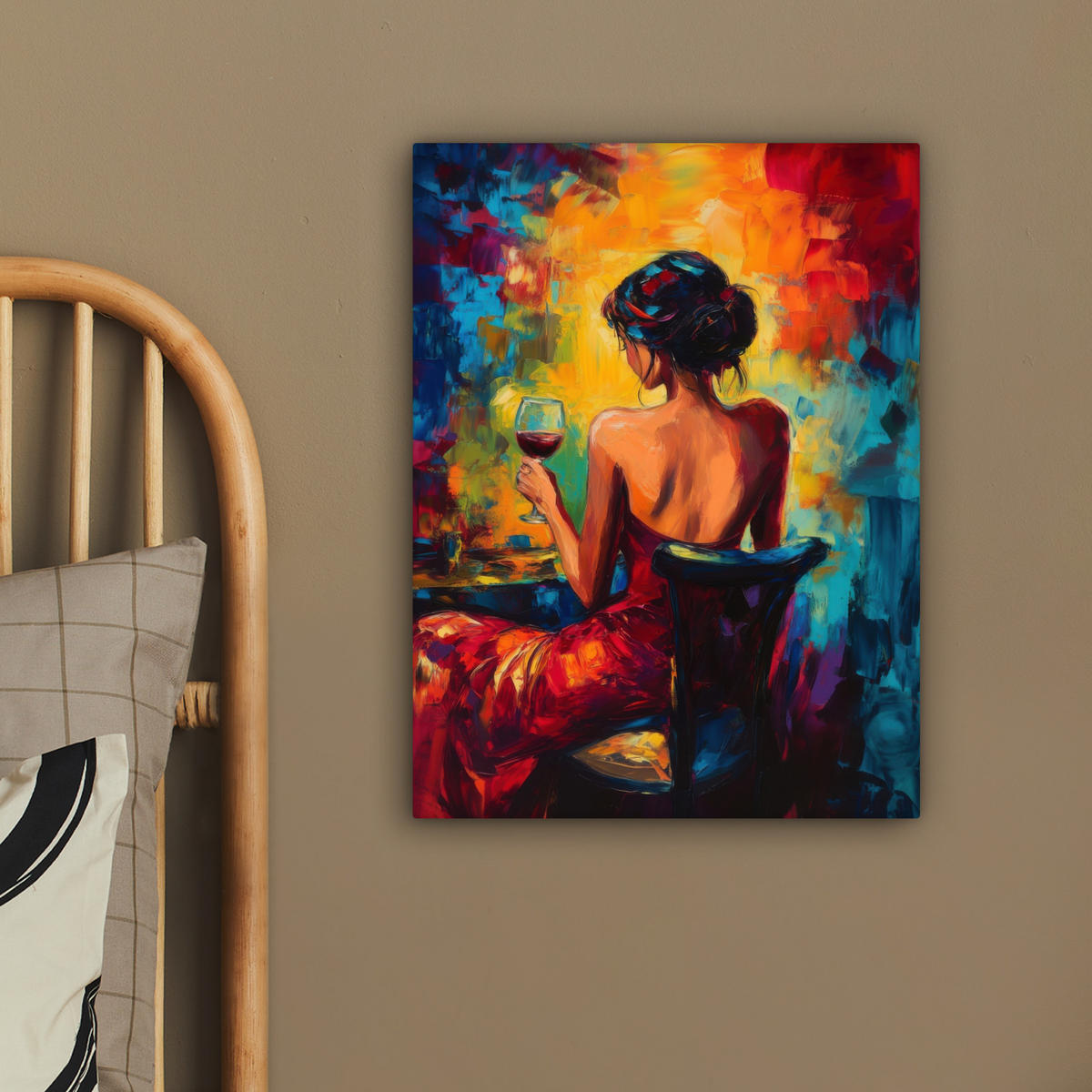 LEINWANDBILD Wein - Frau - Stimmungsvoll - Farbenfroh 30x40 cm - Bordeaux, Textil (30/40cm) - MuchoWow