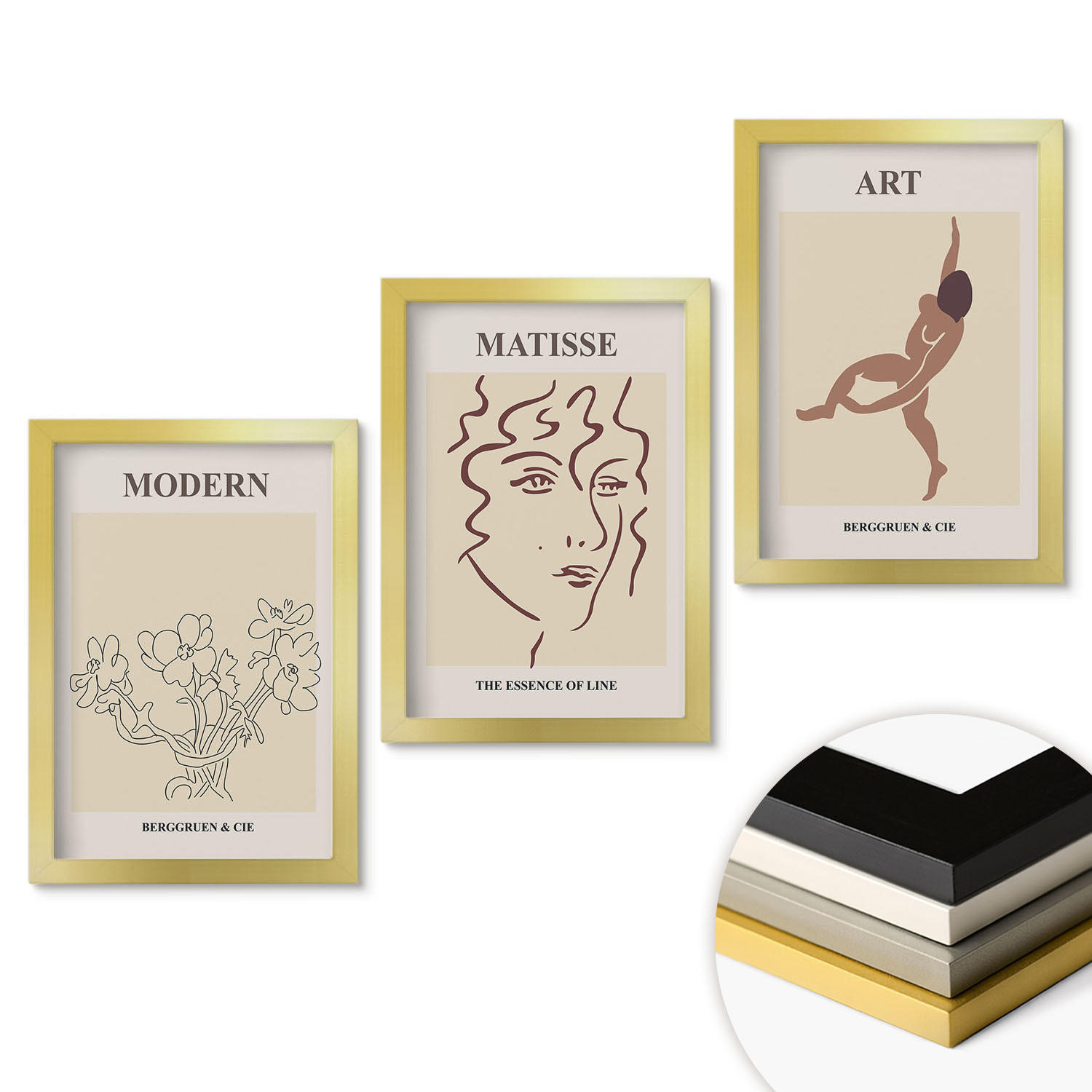 WANDBILDER 3er Set - 20x30 cm Goldrahmen - Stilvolle Grafiken, Blumen, Figuren - Goldfarben, Kunststoff (20/30cm) - ArtPrintCave