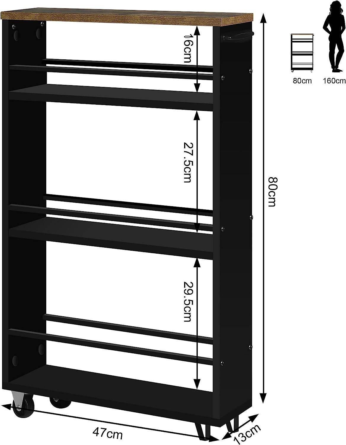 Thumbnail - Woltu Küchenwagen, Schwarz, Holzwerkstoff, 2 Fächer, Rechteckig, 47x80x13 cm, Esszimmer, Servierwagen