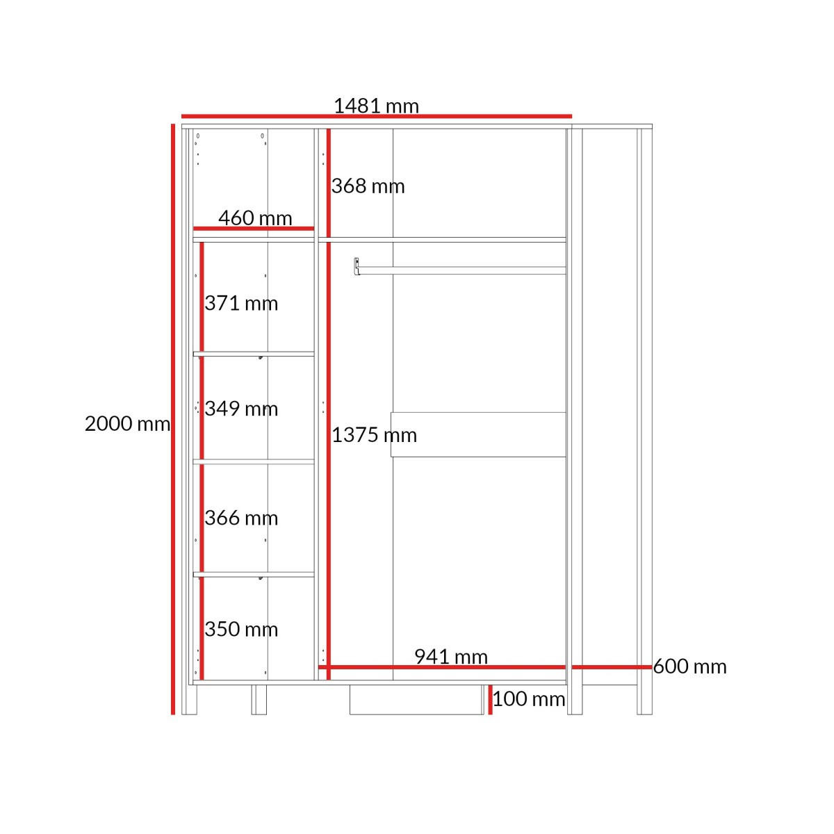DREHTÜRENSCHRANK mit Spiegel Ethan 3D 150 Eiche Cremona - Eichefarben/Schwarz, Holzwerkstoff/Metall (148/200/60cm) - mzm24