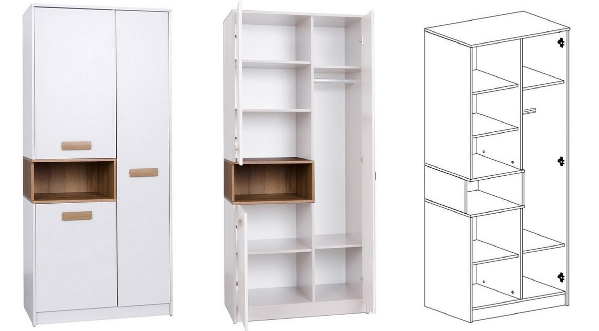 DREHTÜRENSCHRANK KLEIDERSCHRANK G1/B WEIß 88/195/54 - Weiß, Holzwerkstoff (88/195/54cm) - Marmex Möbel