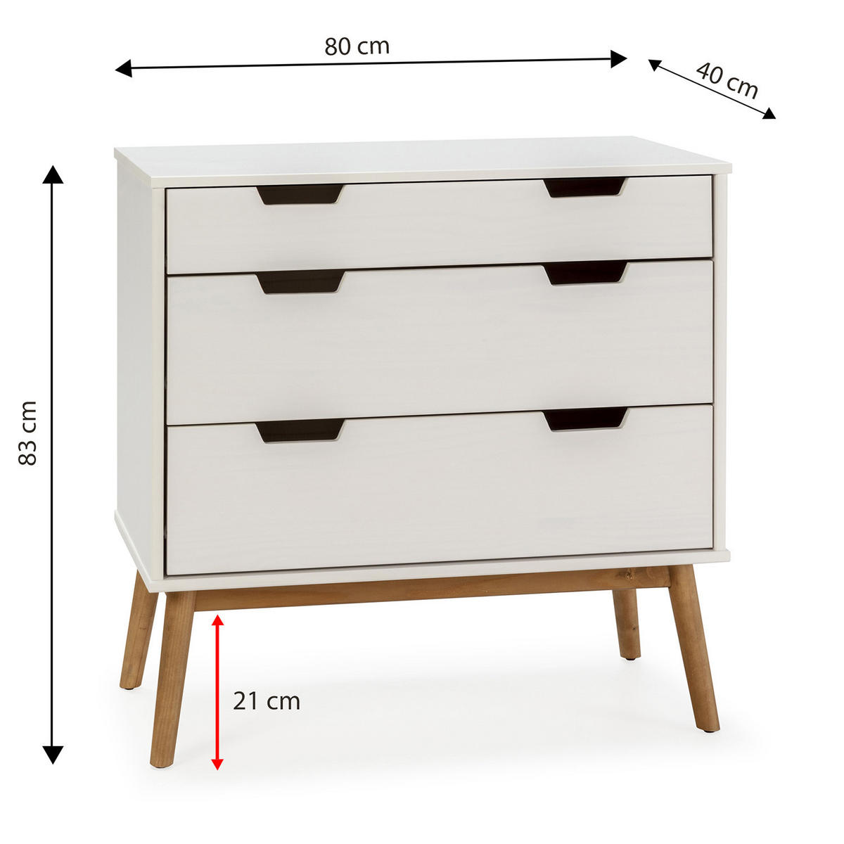 KOMMODE 80/83/40 Baku Weiß - Weiß, Holz (80/83/40cm)