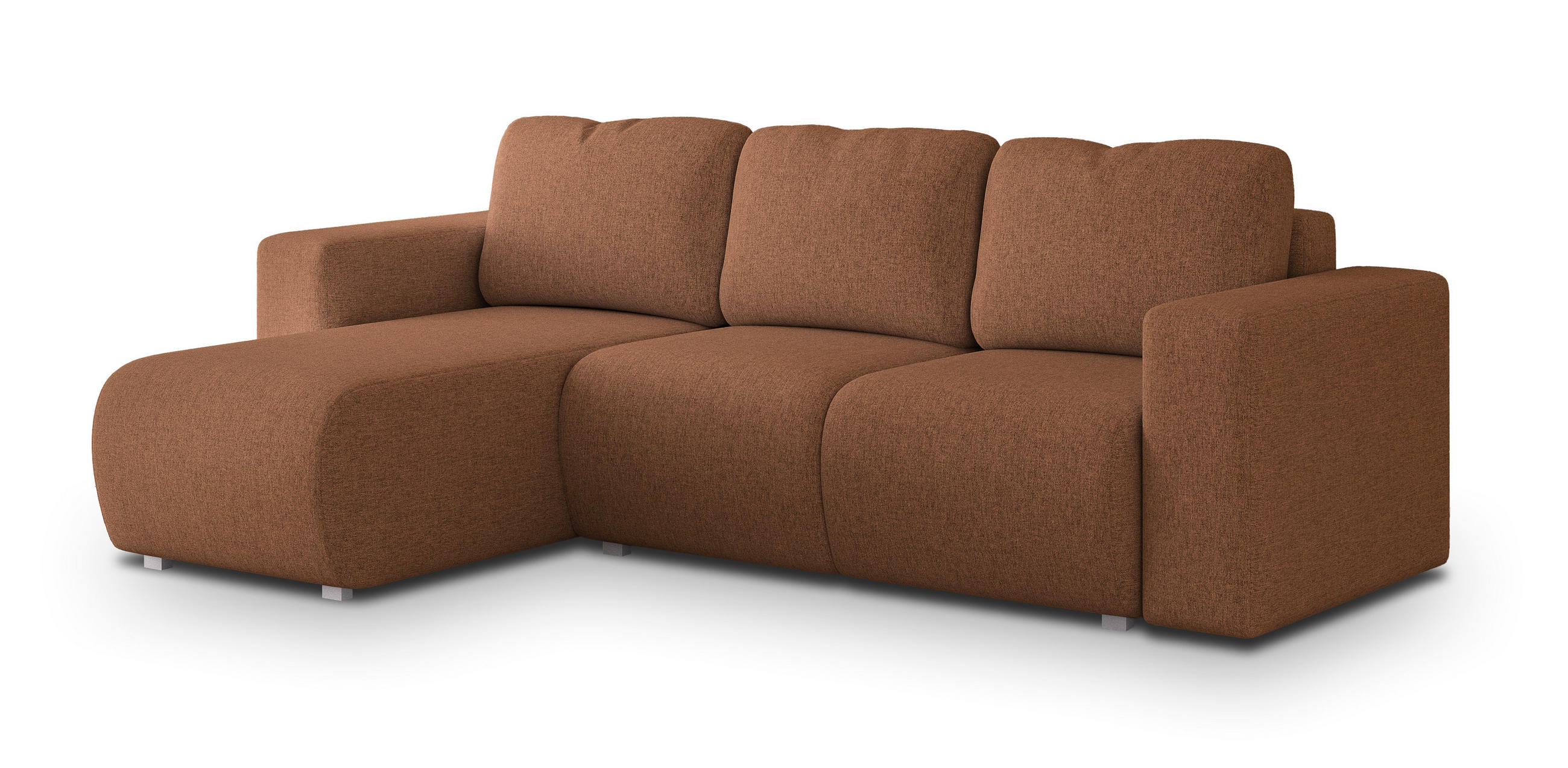 ECKSOFA RINOVA Kupferfarben Geflochtener Stoff mit Schlaffunktion - Kupferfarben, Holz (250/143cm) - MASSENO