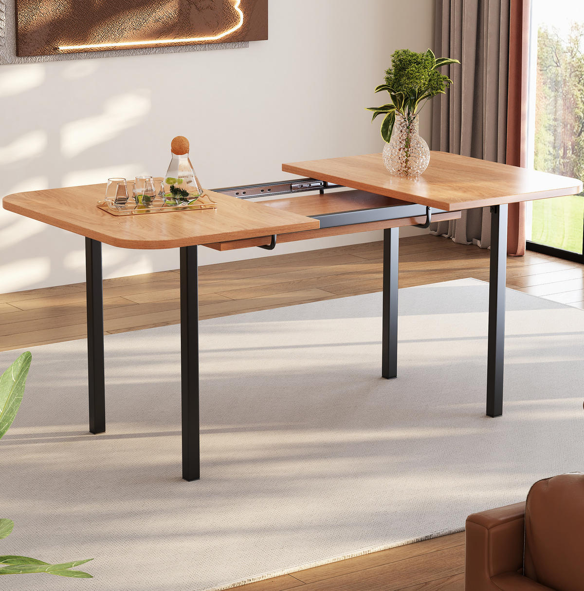 JEDÁLENSKÝ stôl 120/160 cm, MDF, americký biely dub, rozkladací - farba duba, kompozitné drevo (160/80/75cm) - BEAOK