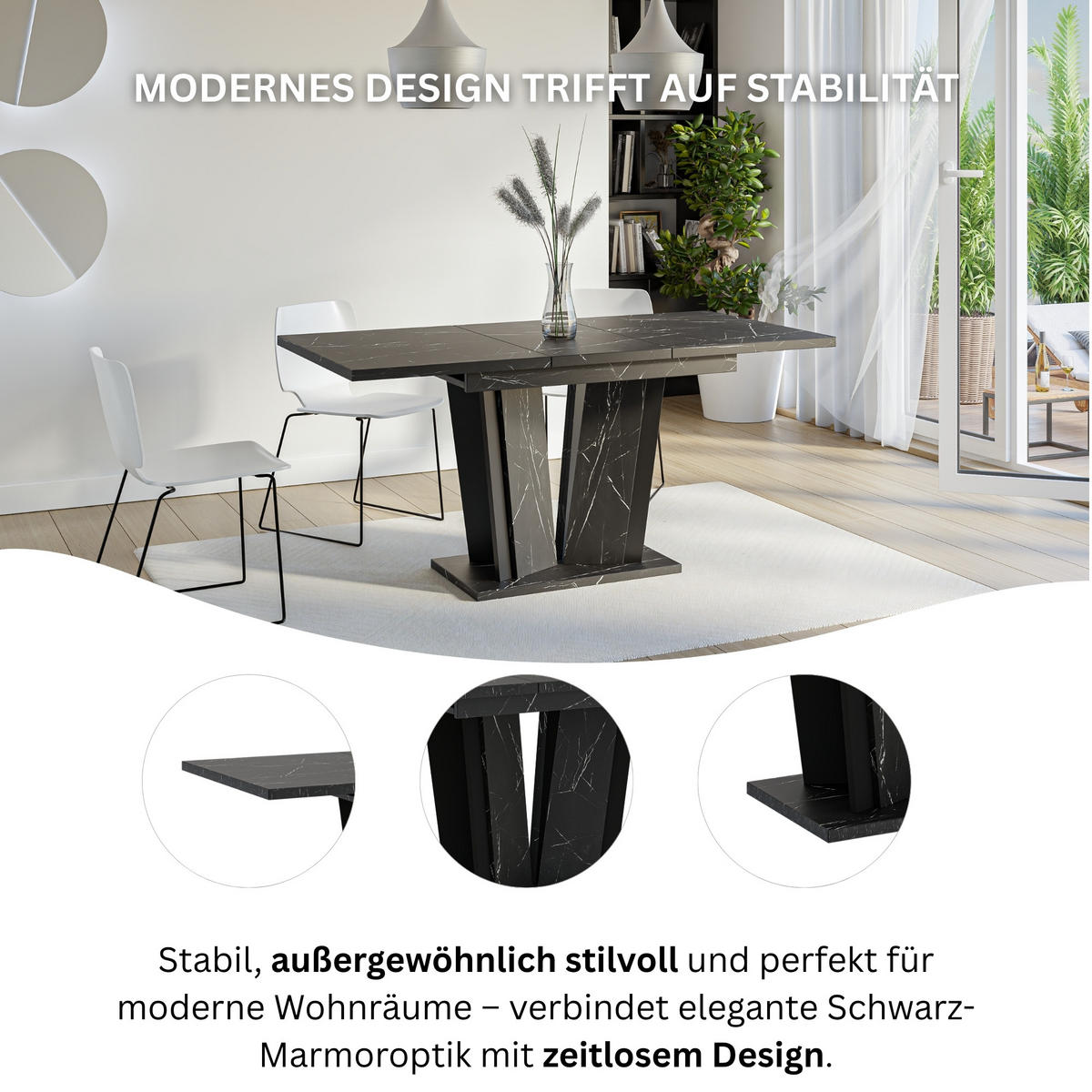 ESSTISCH Ausziehbar 120-160 cm Schwarz Marmor-Optik - Schwarz, Holzwerkstoff (160/80/75cm) - Home Collective