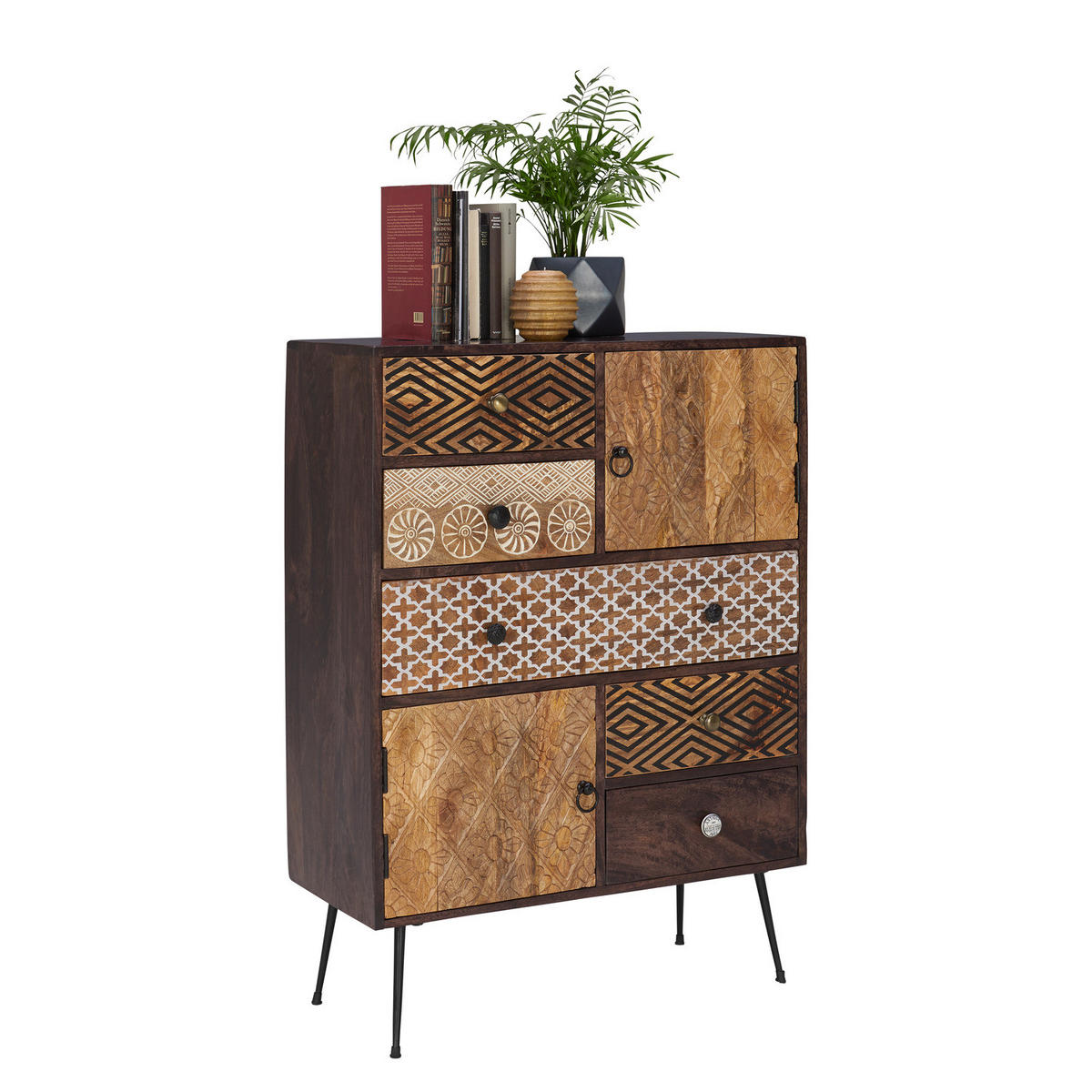 KOMMODE - 108 cm - Beige / Mango - Beige/Schwarz, Holz/Metall (80/108/35cm) - home24