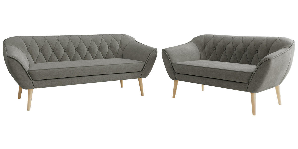 SEDACIA ZOSTAVA 3+2 PIRS - Sivá Štruktúrovaná látka - Drevené nohy - farba buka/sivá, kompozitné drevo/textil (180/75/74cm) - MKS