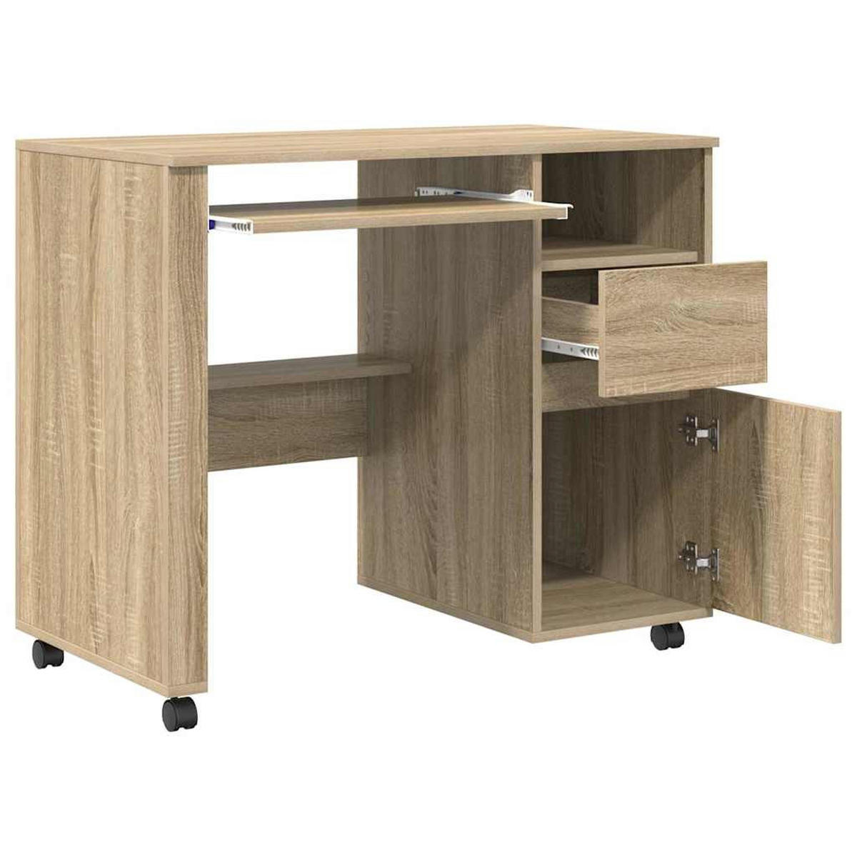 TISCH Mit Rädern Sonoma-Eiche 91/50/77 Cm Holzwerkstoff - Braun, Holzwerkstoff (91/50/77cm) - vidaXL