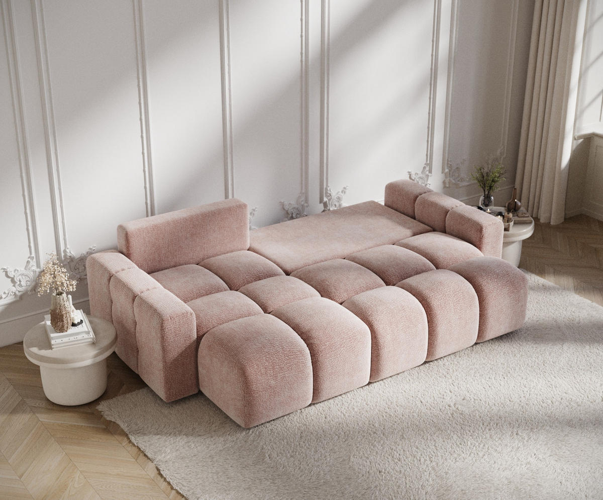 ECKSOFA MIT SCHLAFFUNKTION Ucci Rosa Chenille - Schwarz/Rosa, Holz/Holzwerkstoff (233/142cm) - Maison de Reve