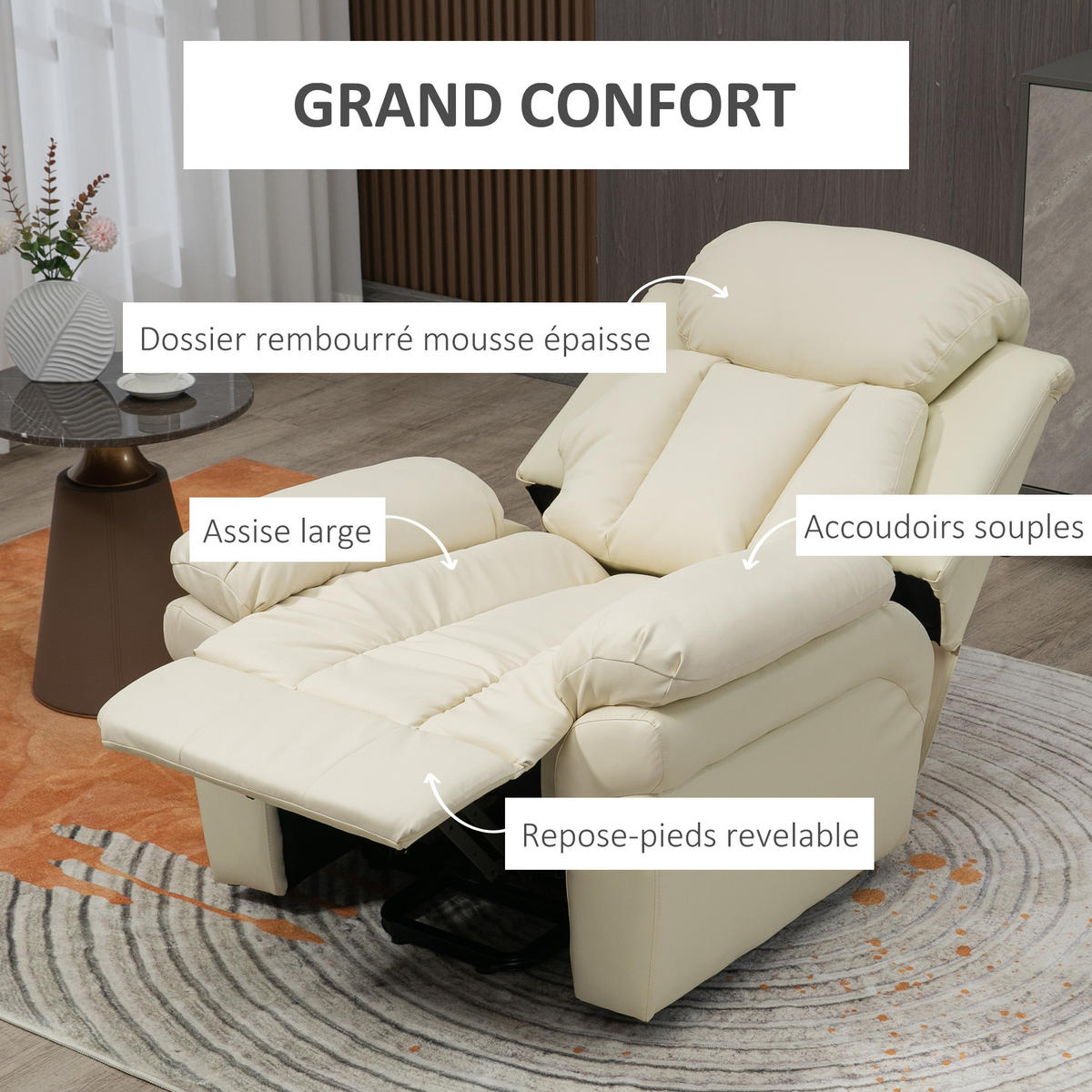 RELAXSESSEL DE-15412 elektrisch verstellbar mit Aufstehhilfe Creme - Creme, Leder (93/105/96cm) - ComfortXL