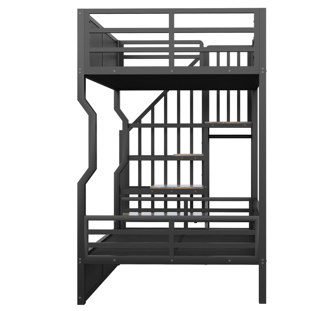 ETAGENBETT 90/200 cm schwarz aus Metall und MDF mit Stauraumtreppe und LED - Schwarz, Metall (90/200cm) - OKWISH
