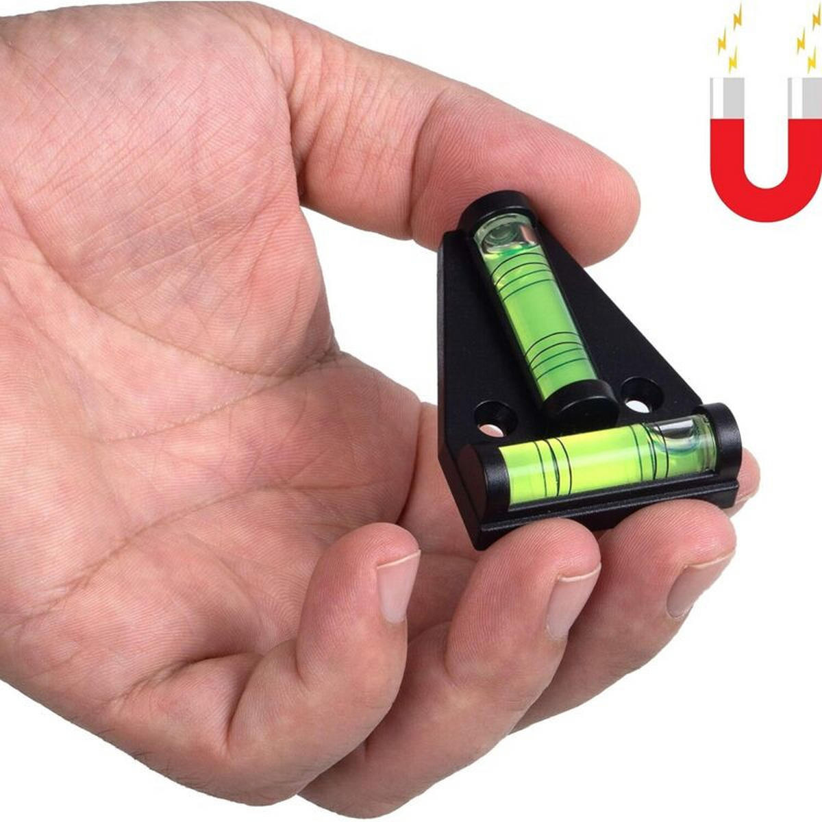 WASSERWAAGE - Dreieck - Zweiteiliges Set mit Magnet - Schwarz, Kunststoff (5.7/4.3/1.6cm) - DCA