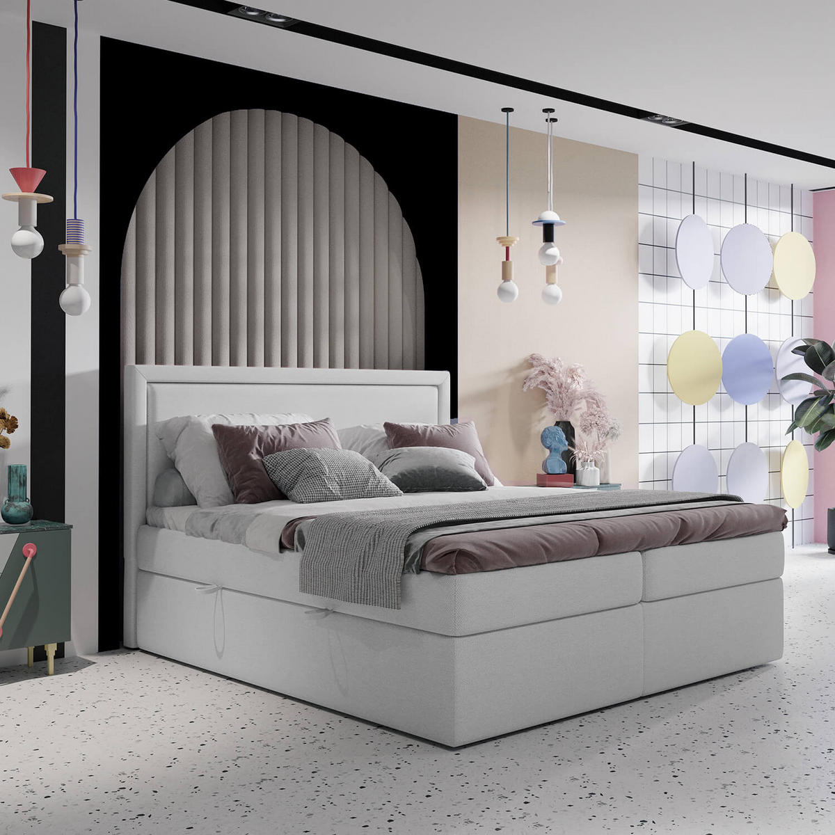BOXBETT Jodan 120/200 cm Hellgrau im Megan Stoff - Hellgrau/Schwarz, Holz/Holzwerkstoff (120/200cm) - AltaBeds