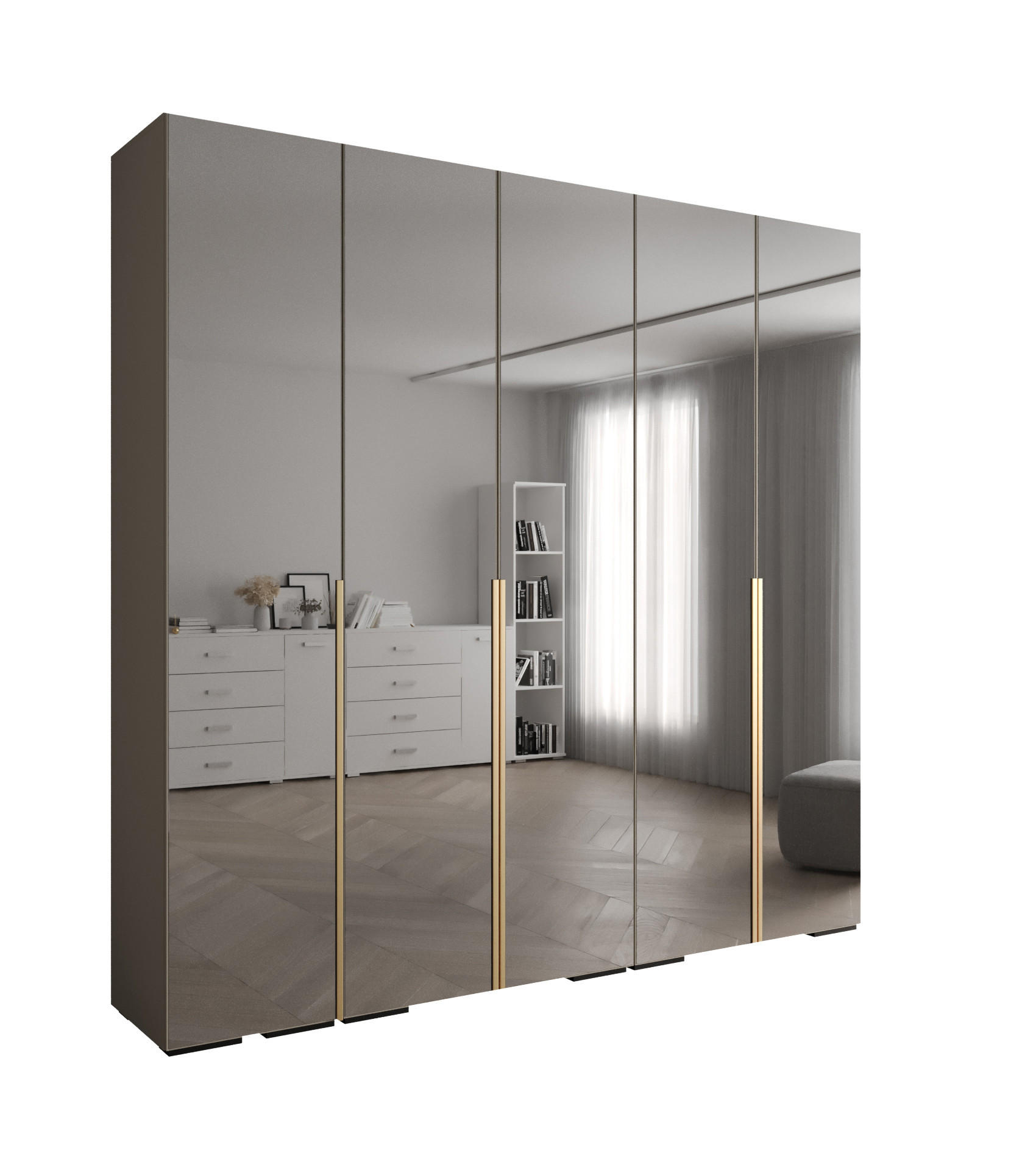 DREHTÜRENSCHRANK 236.7/250/47 5-türig - Kaschmir/Goldfarben, Holz/Metall (250/236.7/47cm) - Abiks Möbel