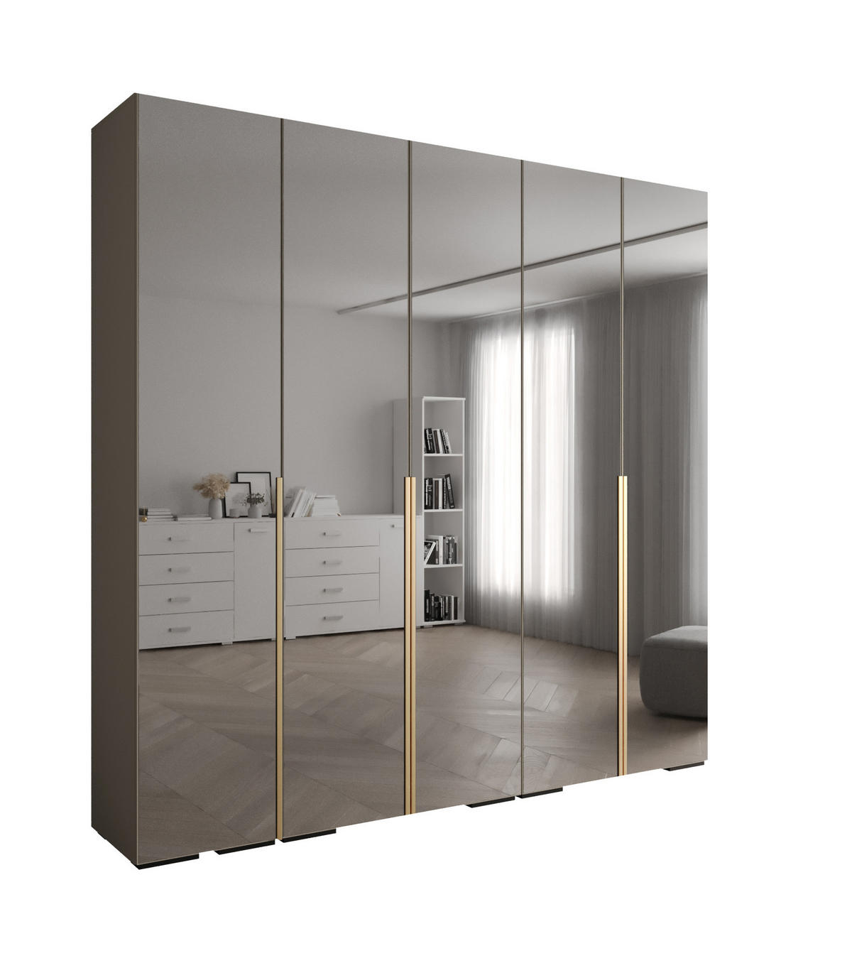 DREHTÜRENSCHRANK 236.7/250/47 5-türig - Kaschmir/Goldfarben, Holz/Metall (250/236.7/47cm) - Abiks Möbel