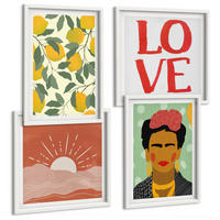 BILDER SET 4er Set - 50x50 cm & 40x60 cm Weißer Rahmen - Zitronen Inschrift Liebeslandschaft Frida - Weiß, Kunststoff (50/50cm) - TULUP