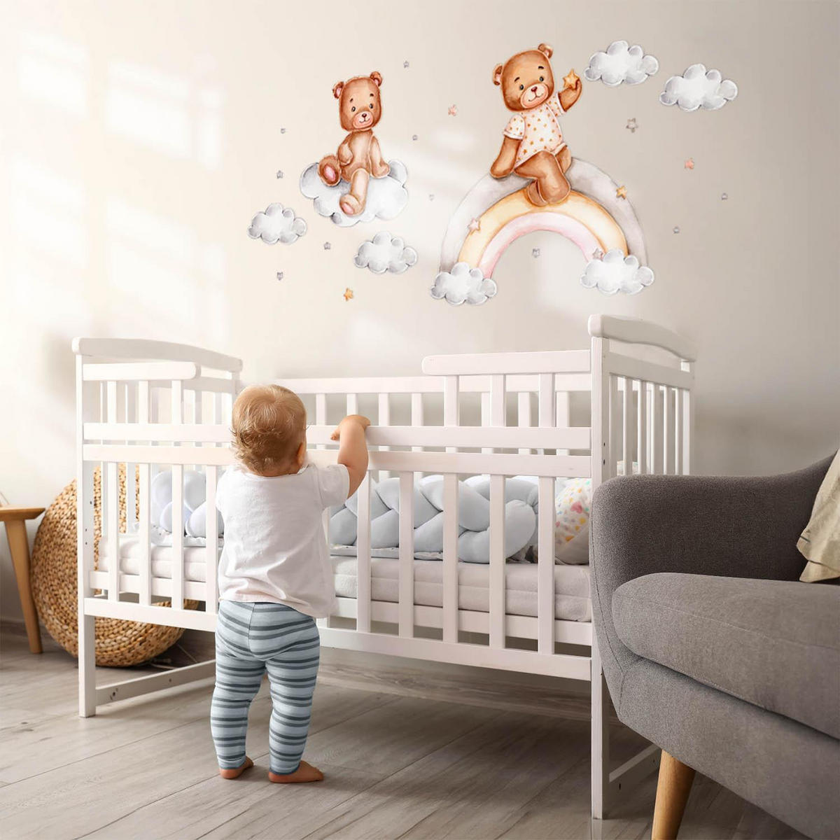 WANDAUFKLEBER 60x79cm - Aquarell-Regenbogenbären - Multicolor, Kunststoff (60/79/0.1cm) - Wallfluent