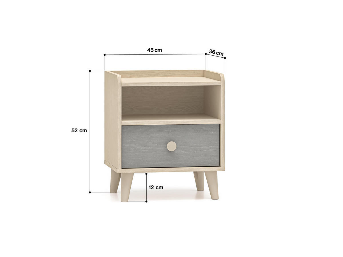 NACHTTISCH MEVEL Grau 45x36x52 cm - Grau, Holzwerkstoff (45/52/36cm) - FURNLUX