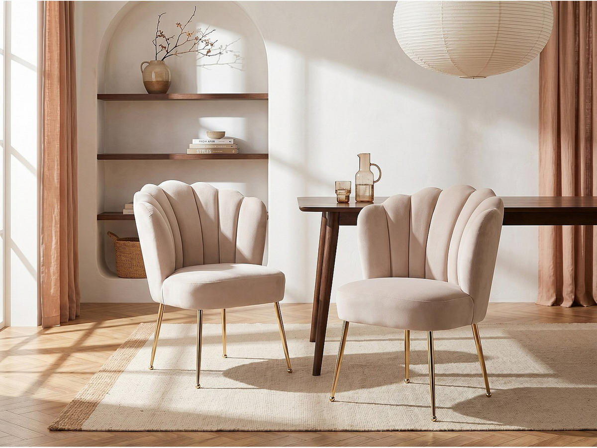 STUHL - 64 cmcm x 65 cmcm - Samt, Stoff - Beige - RUTY - Beige, Textil/Metall (64/87/65cm) - Vente-Unique