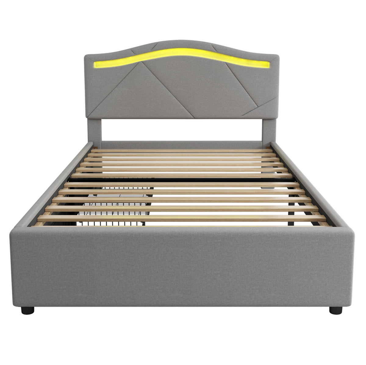 POLSTERBETT mit LED und 2 Schubladen 90x200 cm Leinen Grau - Grau, Metall (90/200cm) - Meubliv