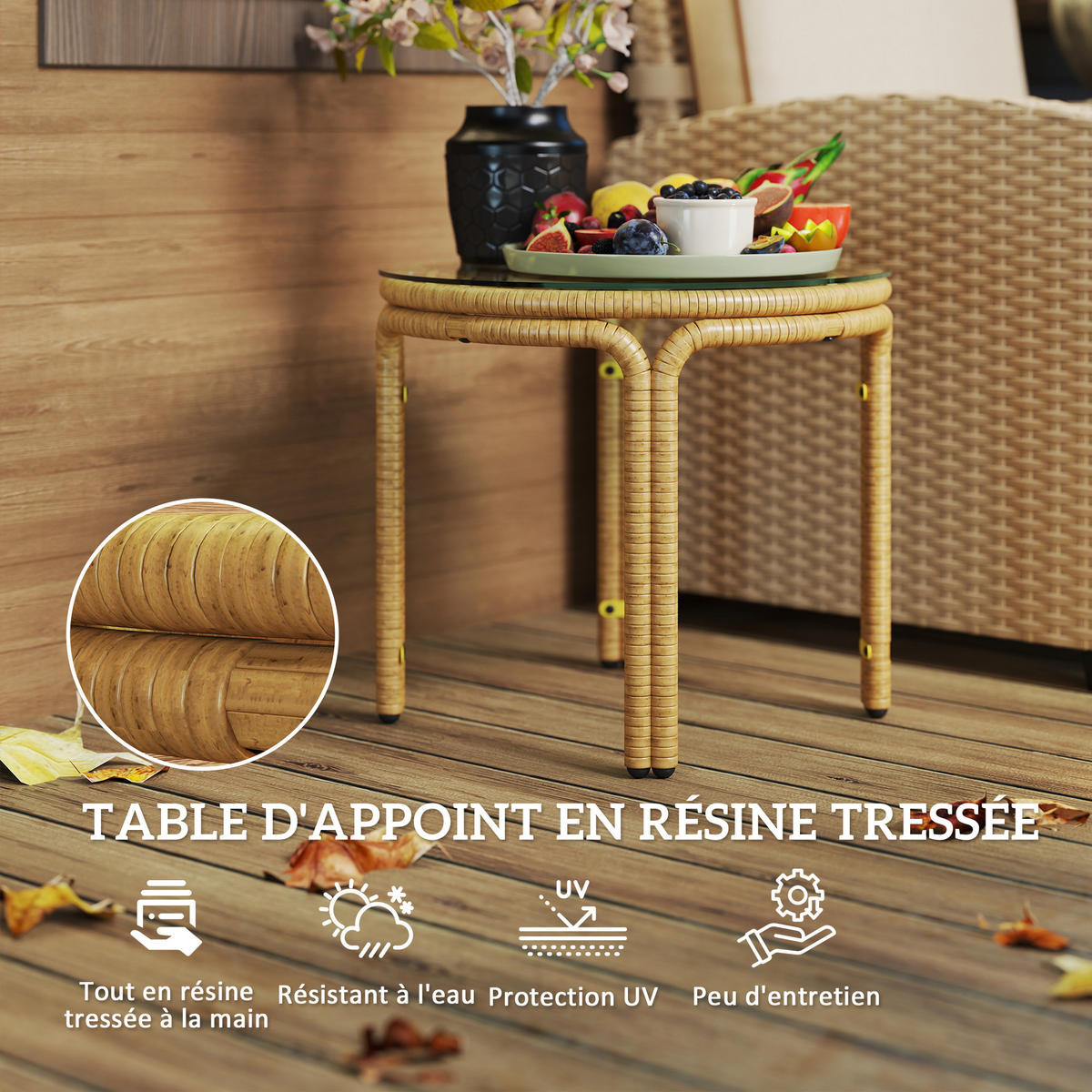 GARTENBEISTELLTISCH DE-13631 rund mit Glasplatte Gelb - Gelb, Metall (50/50/44cm) - ComfortXL