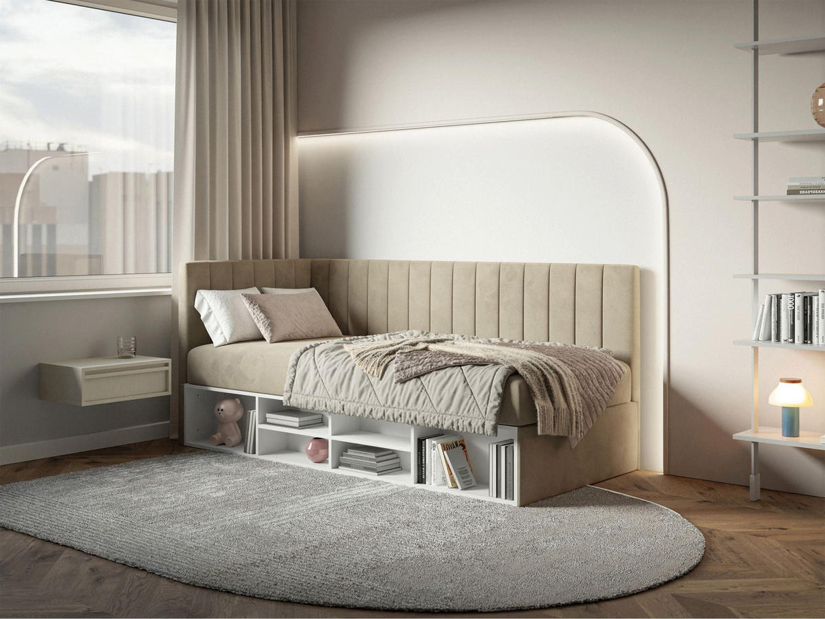 JUGENDBETT Ventrio Graubeige Easy-Clean-Samtbezug 90x200 cm - Taupe, Holz/Textil (90/200cm) - Selsey