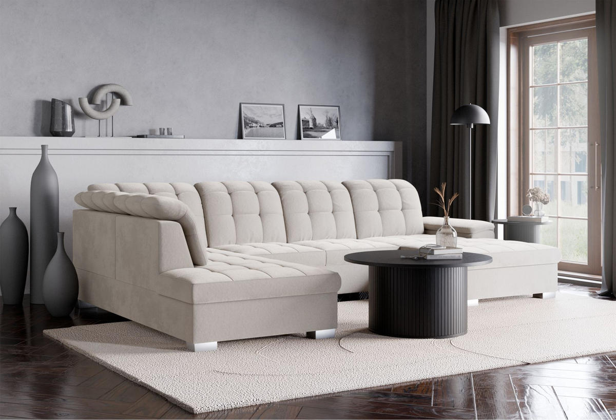 WOHNLANDSCHAFT Jamaal Taupe Velours rechtsseitig - Taupe/Schwarz, Textil (330/106/212cm) - Selsey