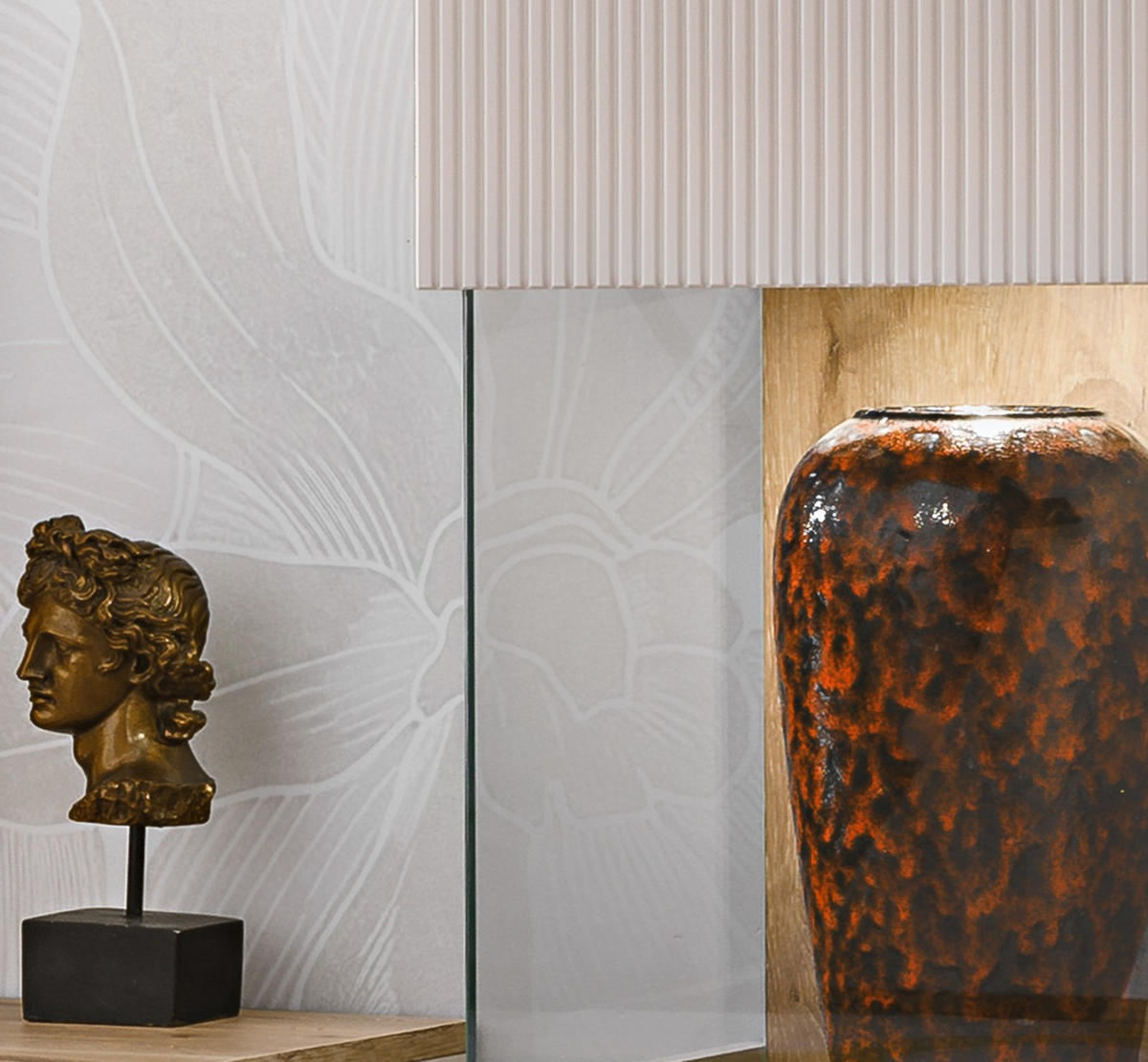 VITRINE Eiche, Kaschmir 90 x 120 cm, Highboard inklusive LED-Beleuchtung - Kaschmir/Eichefarben, Glas/Holzwerkstoff (90/40/120cm) - Inn.Furn