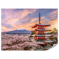 FOTOTAPETE für Wohnzimmer Japanische Pagode Frühling Sonnenuntergang 150x105 - Rot/Violett, Papier (150/105cm) - Muralo