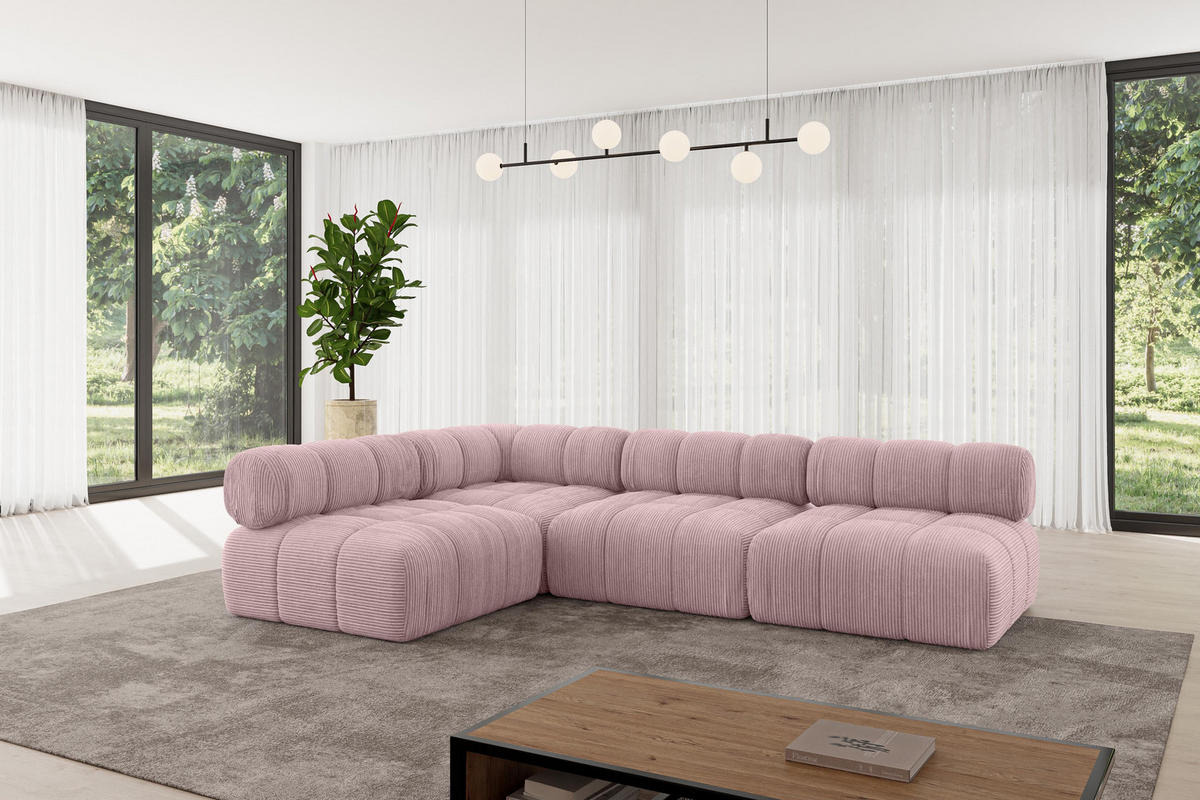 ECKSOFA modulares Sofa Samaro-L2 - 285x190x70 cm Rosa Cord - Rosa, Holzwerkstoff/Textil (285/190cm) - ALTDECOR