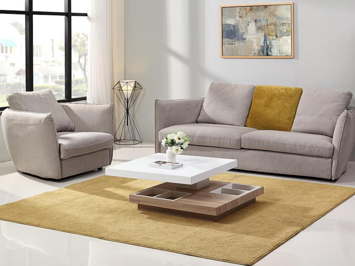 COUCHTISCH mit drehbarer Tischplatte - MDF - Weiß lackiert & Eichefarben - FAUSTO II - Naturfarben, Holz (80/80/34cm) - Vente-Unique