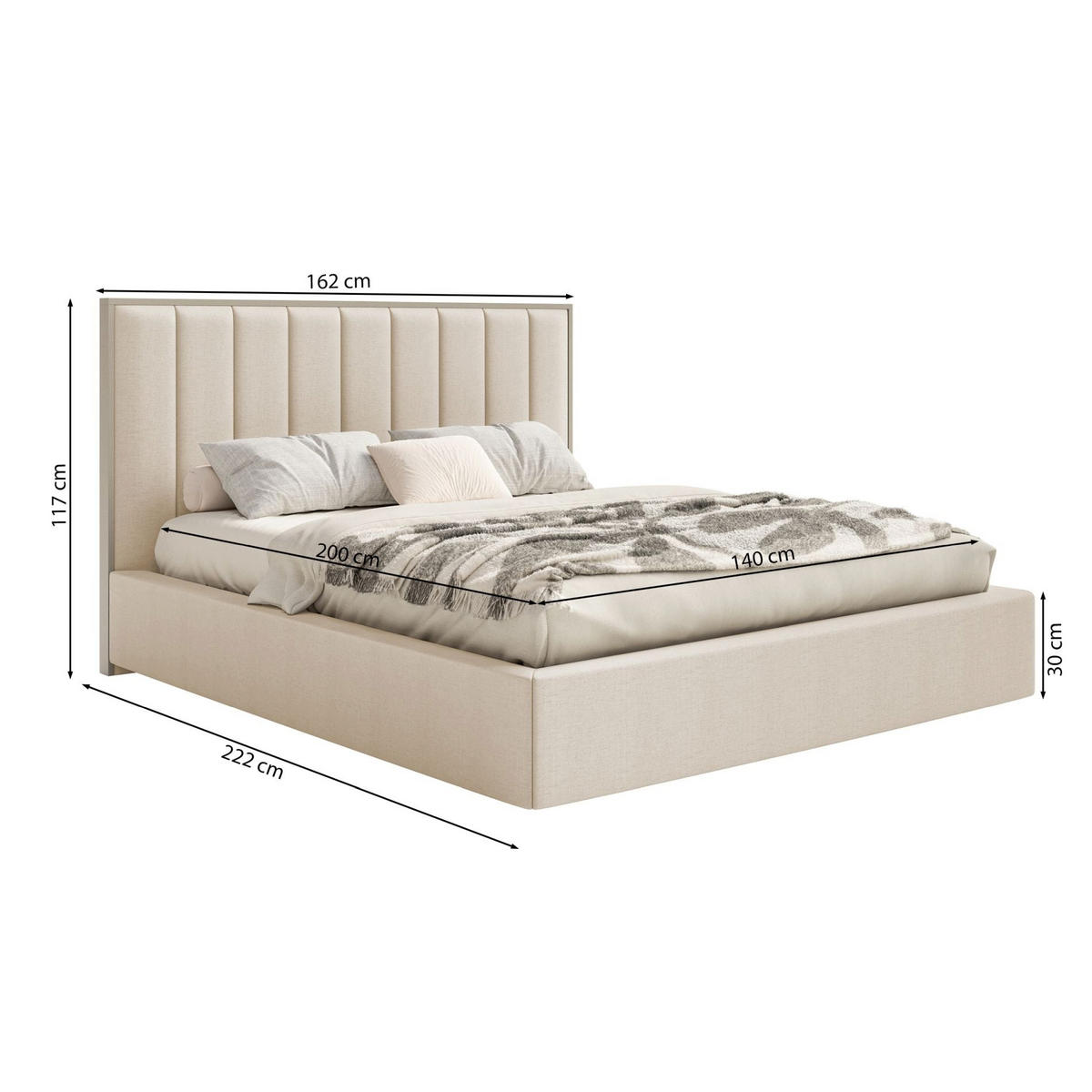 POLSTERBETT Togents Hellgrau mit Veloursbezug und LED, 140x200 cm - Hellgrau, Textil (140/200cm) - Selsey