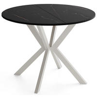 ESSTISCH Valio rund oval ausziehbar verlängerbar mit Metallbeinen in Kaschmir Grau, Schwarz Marmor Kupfer 100-140/100/76 cm - Kaschmir/Beige, Holzwerkstoff/Metall (100/140/76cm) - WFL GROUP