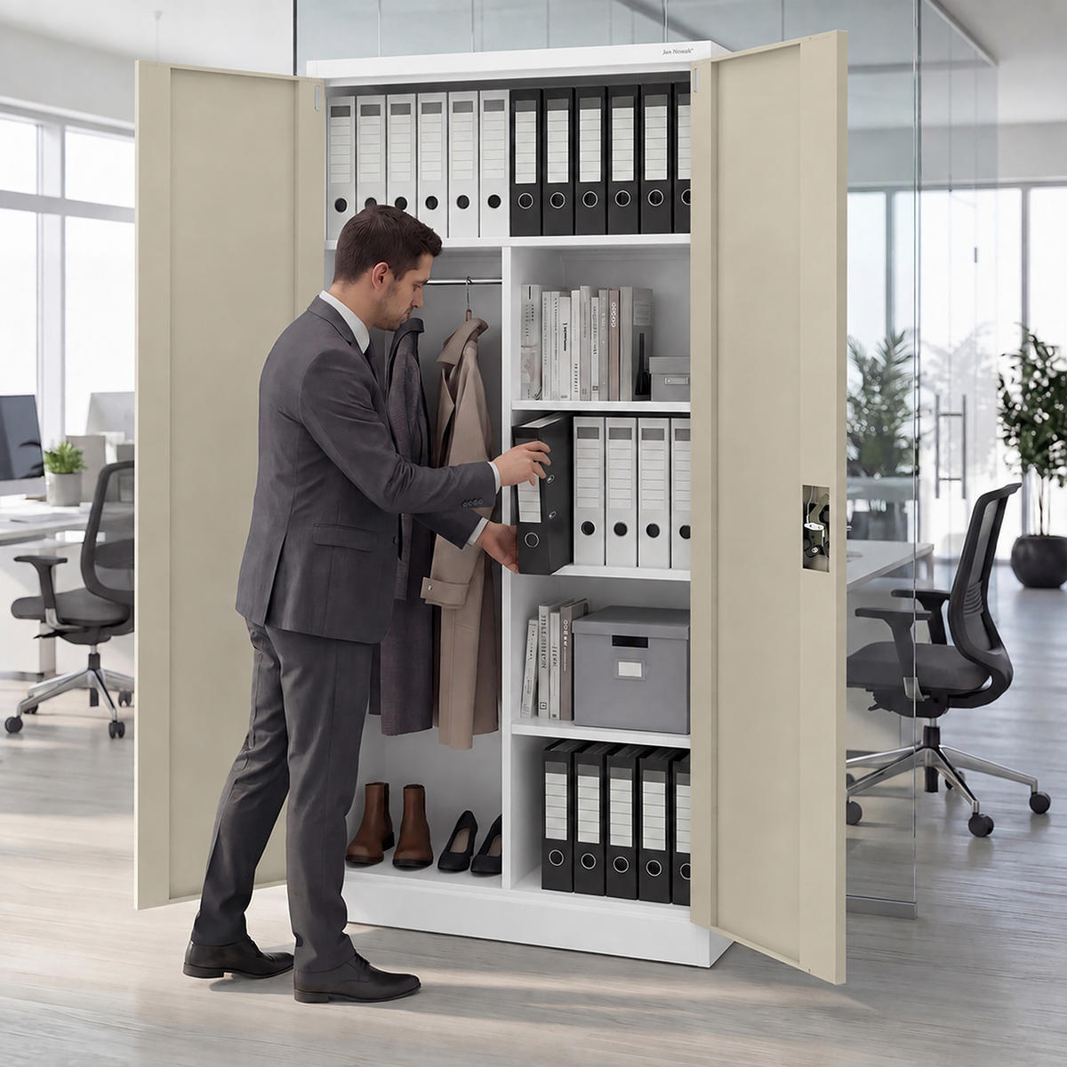 METALLSCHRANK DAWID 185x90x45 cm - Weiß/Sonoma Eiche, Metall (90/185/45cm) - Jan Nowak