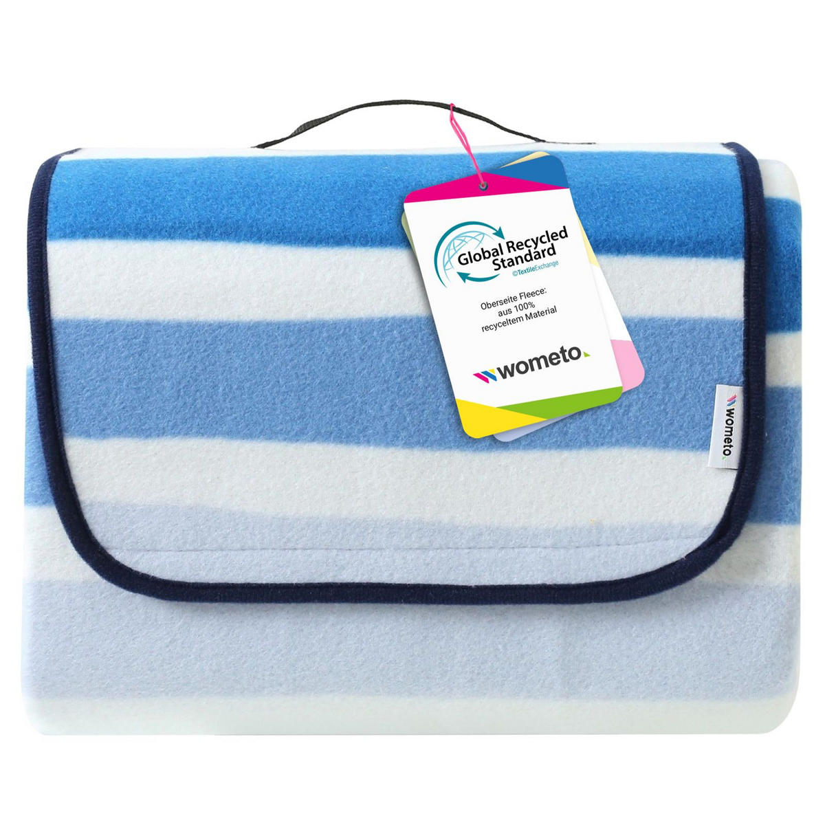 PICKNICKDECKE XXL 200x200 ecoline 100% recyceltes Fleece Streifen blau - Blau, Textil (200/200cm) - wometo