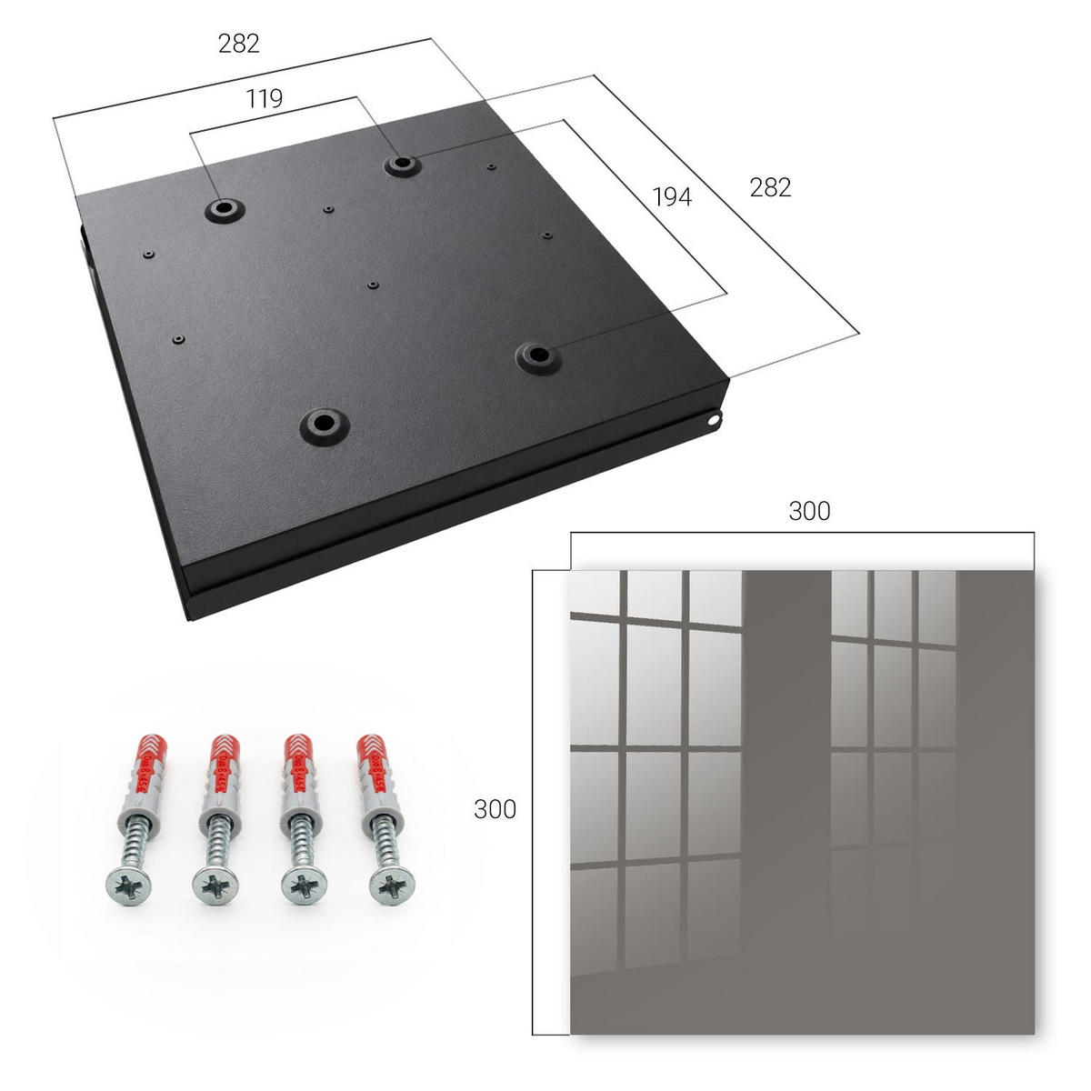 SCHLÜSSELBOX Schwarz 30x30 cm- Türöffnung nach rechts - Hellbraun - Braun, Metall (30/30/5cm) - TULUP