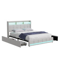 POLSTERBETT 160x200 cm LED USB Schubladen Stauraum beige - Beige, Holz (160/200cm) - LEBENLANG