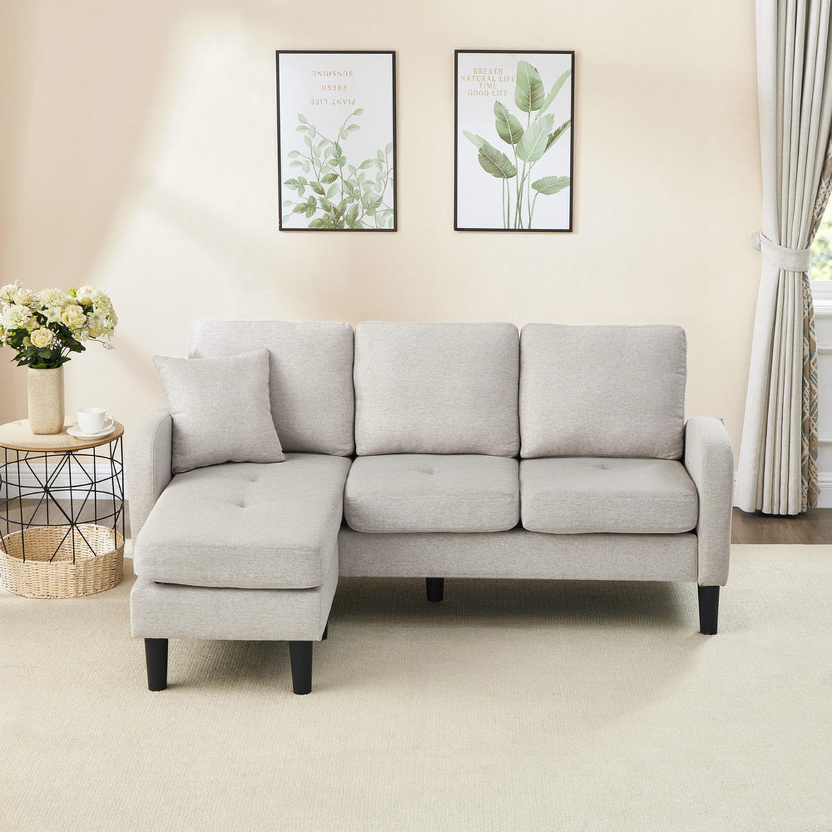 ECKSOFA 166x118x77cm Platzsparend - Hellgrau, Textil (118/166cm) - Raelunyi