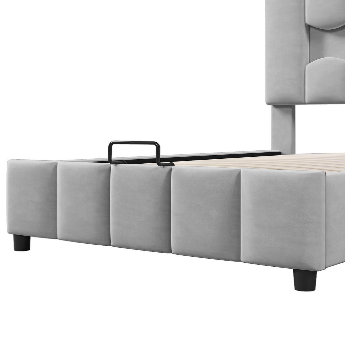 POLSTERBETT mit Stauraum und LED-Beleuchtung 90x200 cm Samt Grau - Grau, Metall (90/200cm) - Beauniv