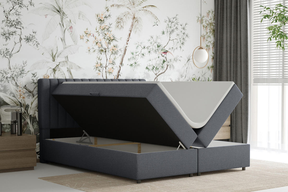 BOXBETT Everest grau 160 x 200 cm Doppelbett mit hochwertiger Bonell-Matratze und Topper - Dunkelgrau, Holz (160/200cm) - Panda Möbel