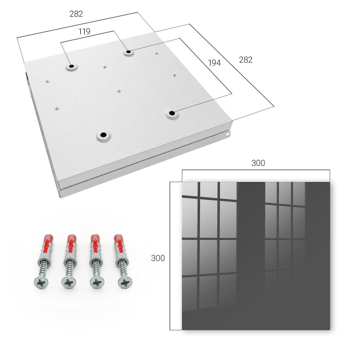 SCHLÜSSELBOX Weiß 30x30 cm – Türöffnung nach rechts - Dunkelgrau - Grau, Metall (30/30/5cm) - TULUP