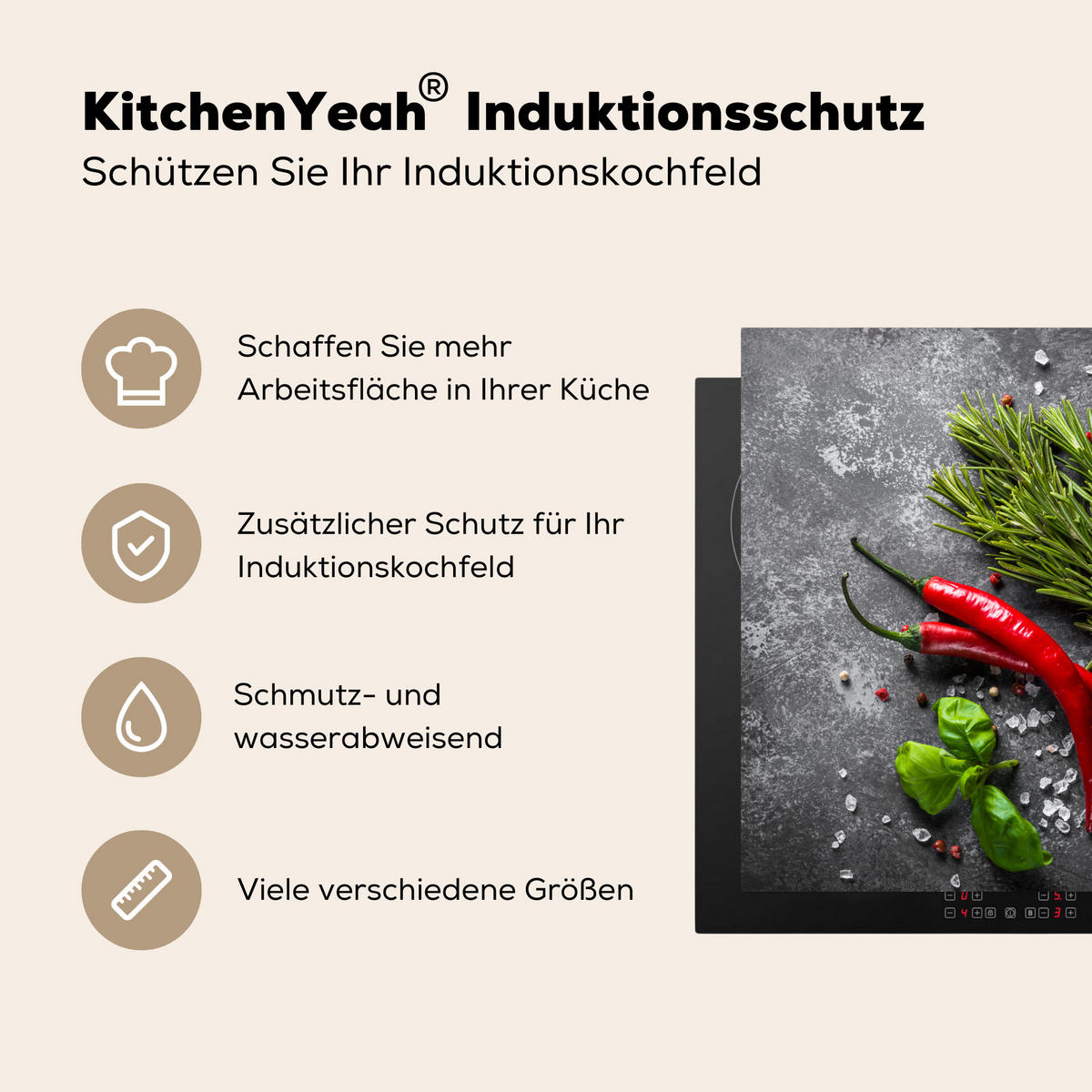 HERDABDECKPLATTE Pfeffer - Kräuter - Gewürze - Beton 78x78 cm - Rot, Kunststoff (78/0.2/78cm) - MuchoWow