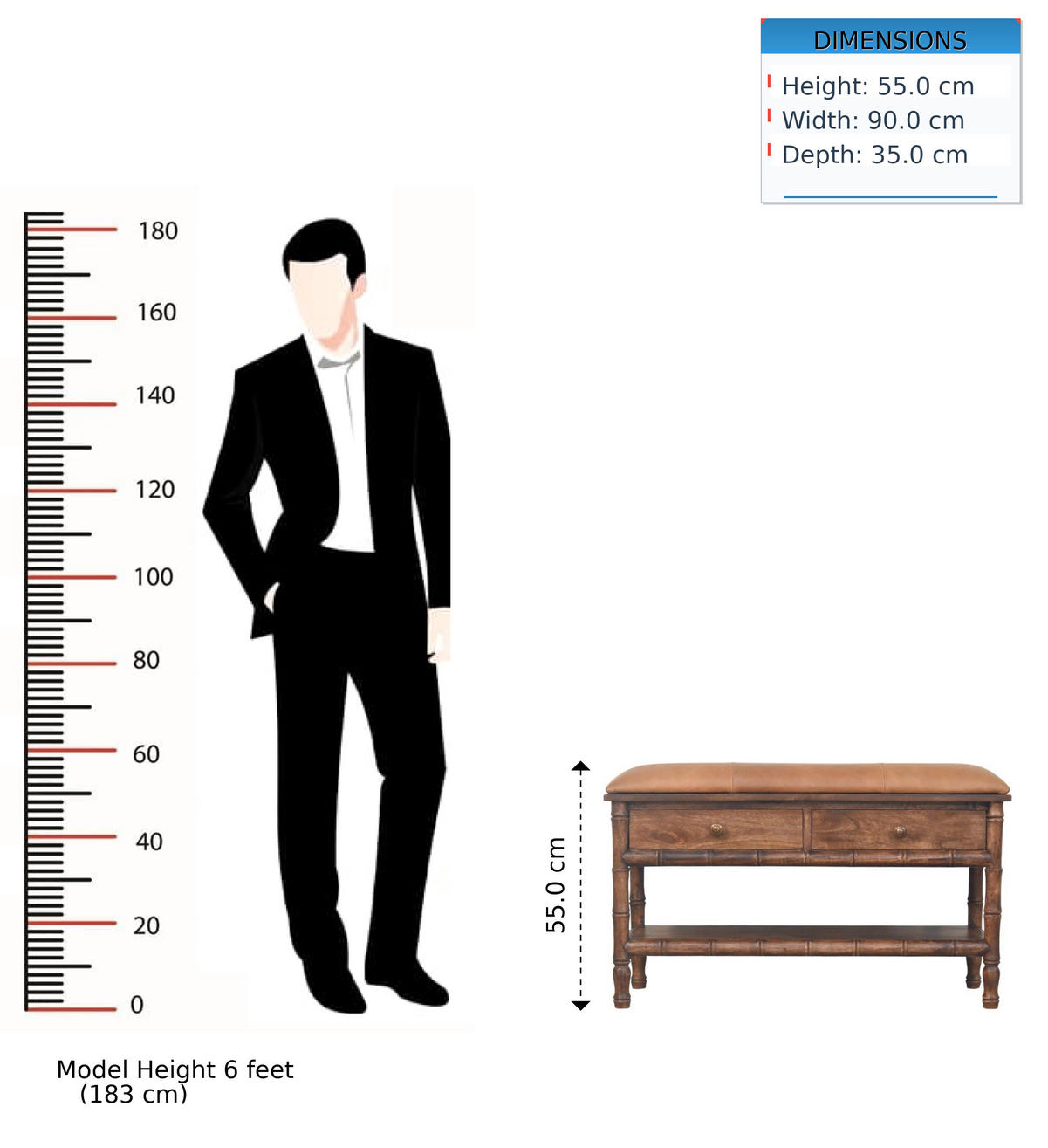 GARDEROBENBANK Roasted-Almond-Finish, 2 Schubladen, 1 offenes Regal, Braun - Braun, Holz (35/55/90cm) - Artisan Furniture