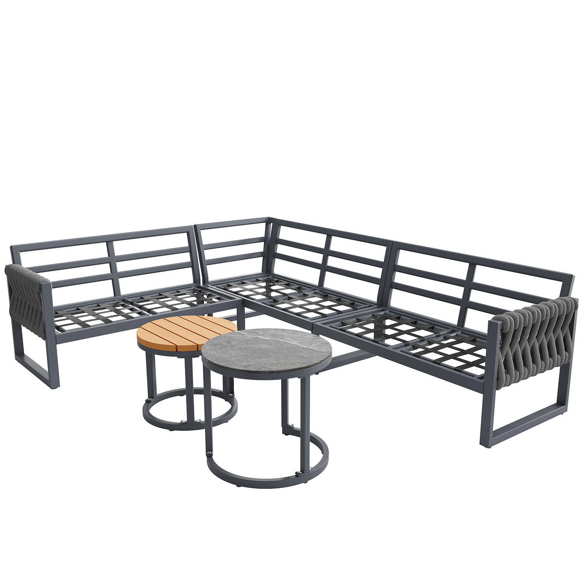 LOUNGESET Modular 5-6 Personen Grau Mit Verstellbaren Füßen - Grau, Kunststoff - FLIEKS