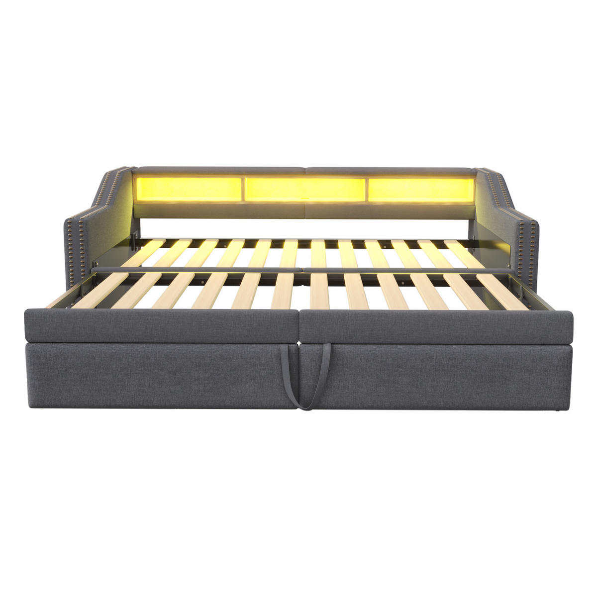 AUSZIEHBETT 90/180 x 200 cm Dunkelgrau mit LED-Beleuchtung und USB-Anschluss - Dunkelgrau, Textil (90/190cm) - Flora Grace