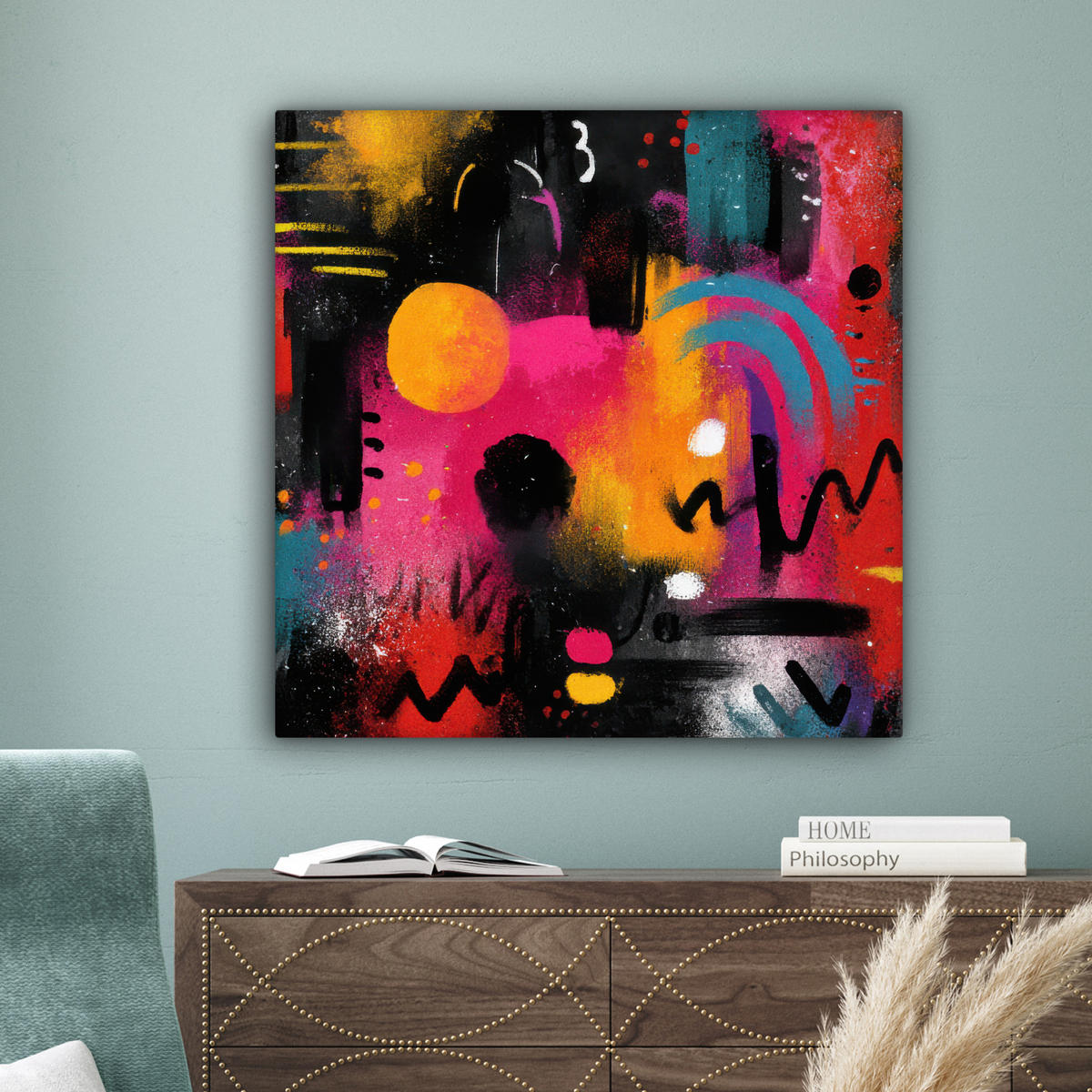 LEINWANDBILD Farbflächen - Formen - Bunt - Abstrakt Deko Groß 90x90 cm - Pink, Textil (90/90cm) - MuchoWow