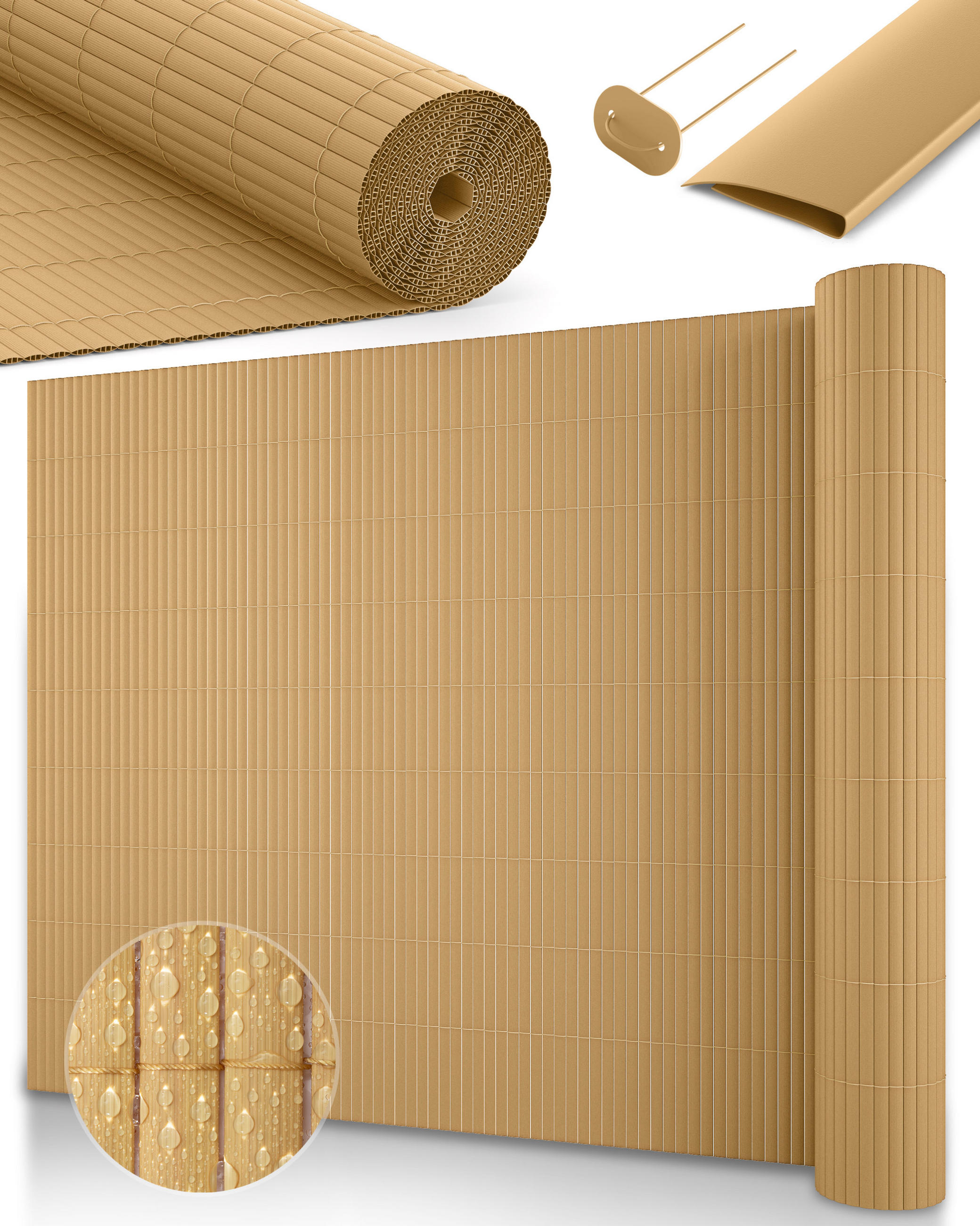 SICHTSCHUTZZAUN SolVision P12 80x500cm PVC Bambus - Naturfarben, Kunststoff (500cm) - Sol Royal