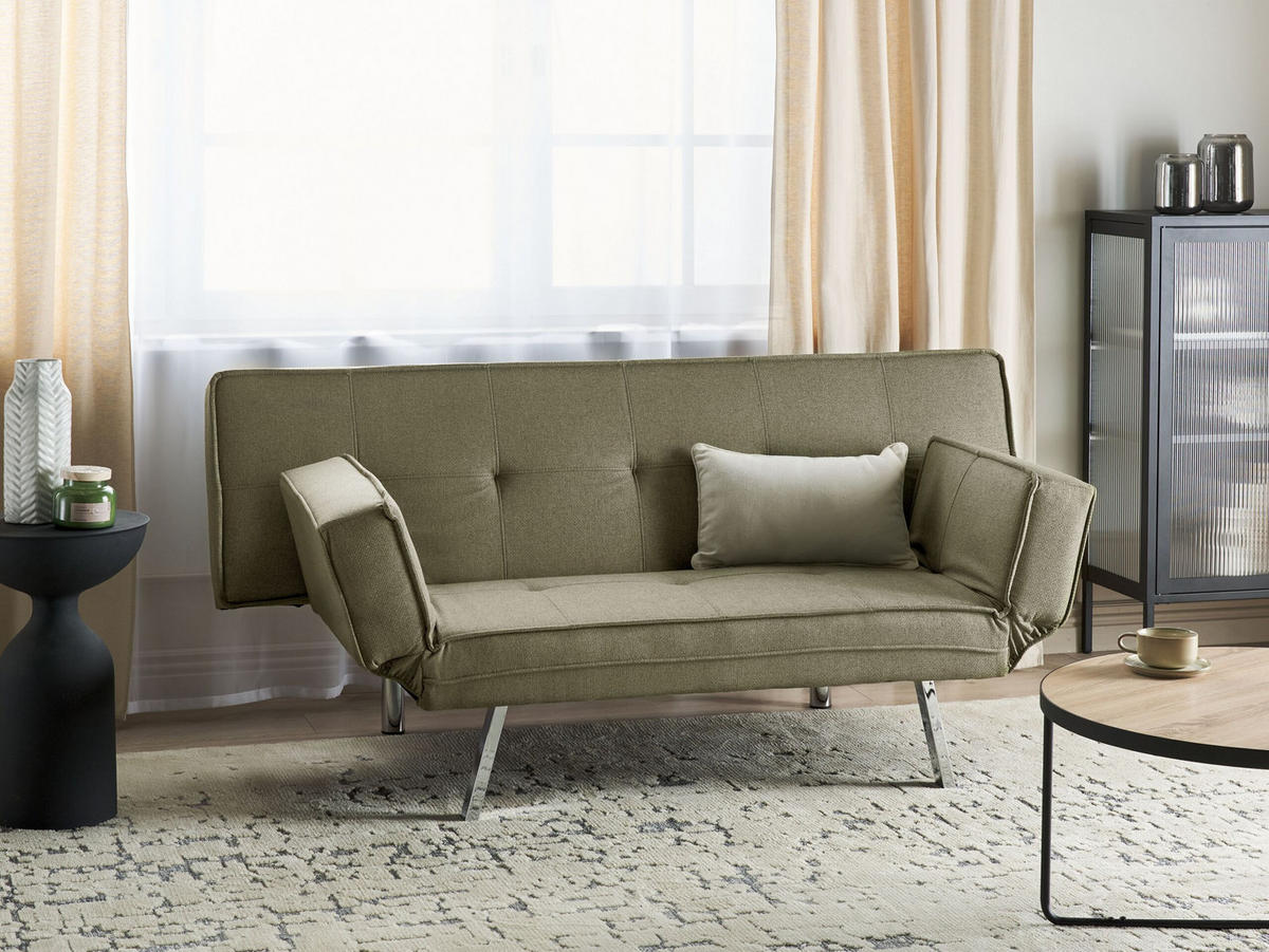 3-SITZER-SCHLAFSOFA Leinenoptik olivgrün/silber Bristol - Silberfarben/Grün, Textil (180/84/93cm) - Beliani