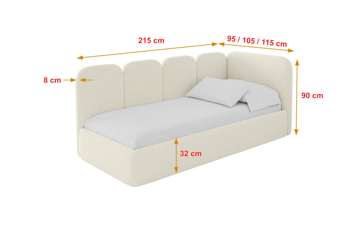 EINZELLBETT Jugendbett mit Bettkasten, Links - VELY 90x200 Beige - Champagner, Holzwerkstoff/Textil (90/200cm) - ALTDECOR