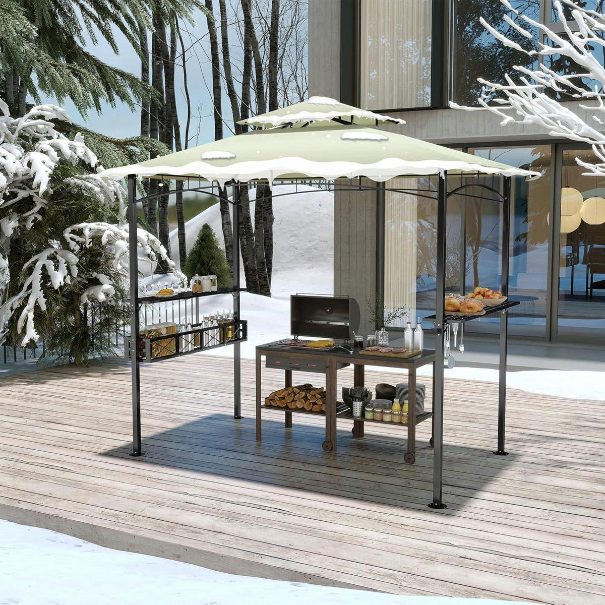 GARTENPAVILLON mit Doppeldach 245 x 153 x 250 cm Beige - Beige, Textil (153/250/245cm)